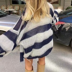Striped Button-Down Knit Cardigan